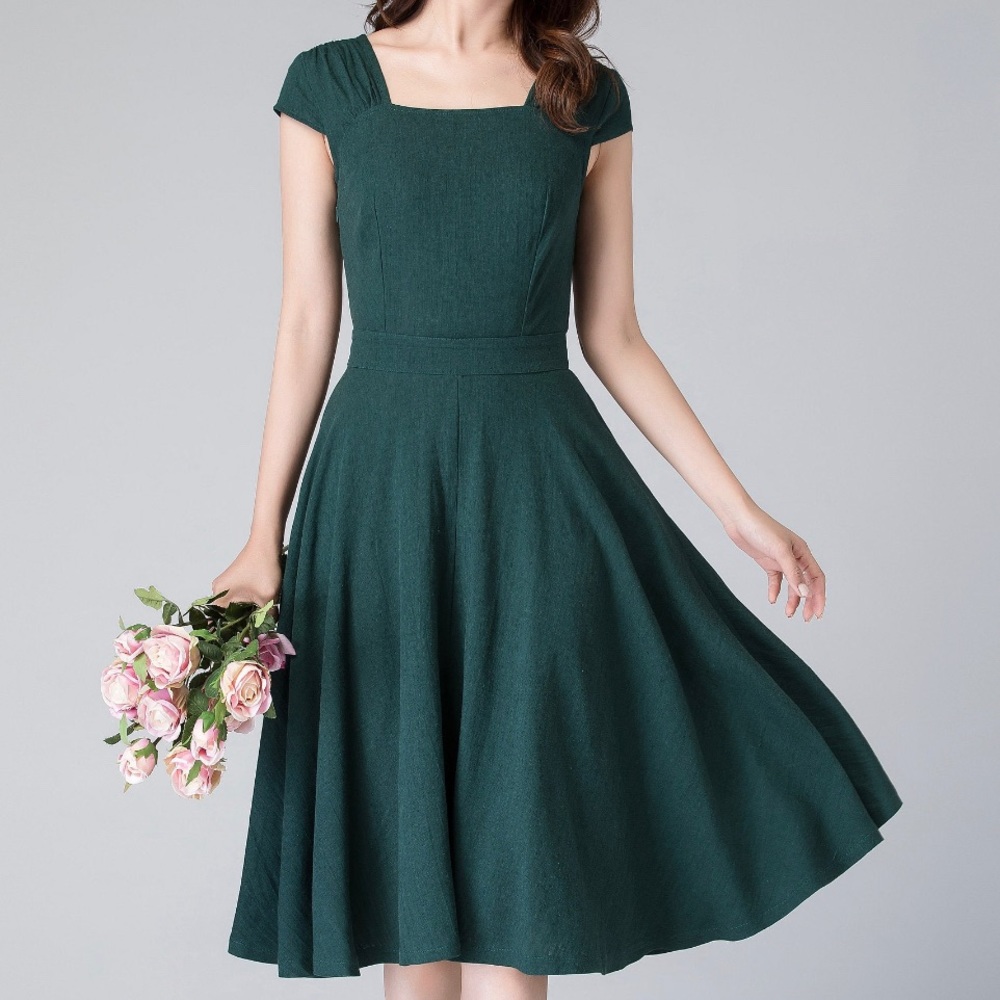 Xiaolizi green linen midi dress